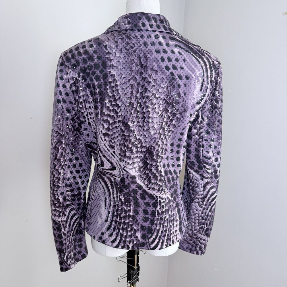 Vintage Y2K Mesmerize KamiKam Jacket M Purple Animal Print Sequin Zip Up Sparkle - Picture 4 of 13
